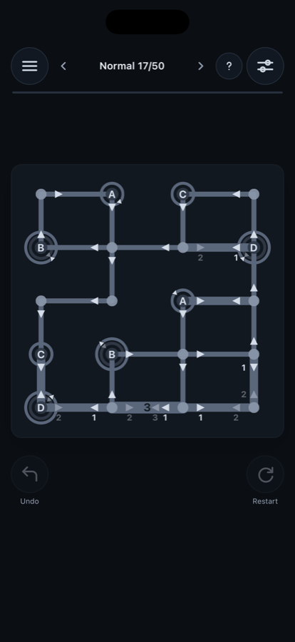A puzzle board with portals, direction arrows and order numbers