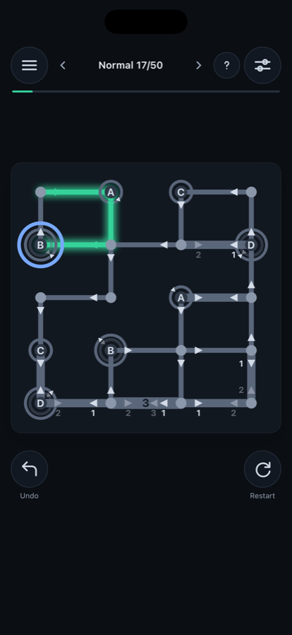A partly drawn line glowing green where it is finished